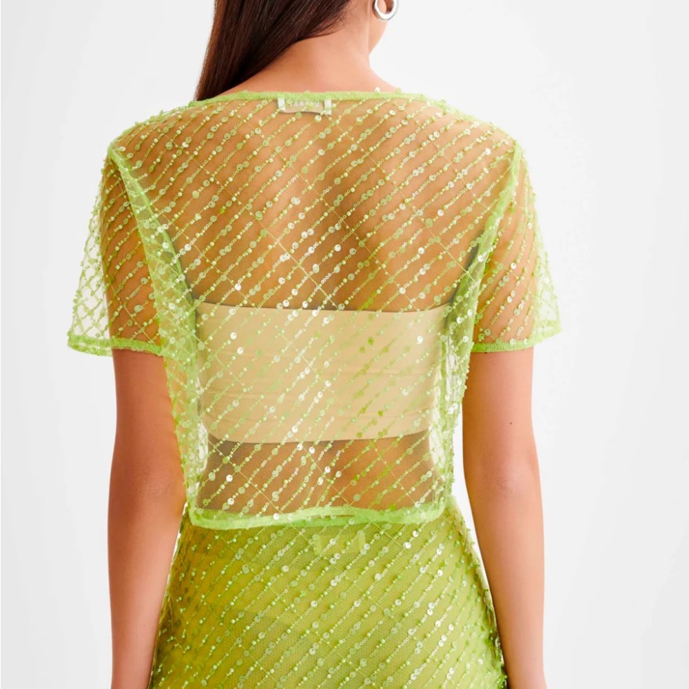 Meshki Brynne Sequin Short Sleeve Top - Parakeet Green - Picture 2 of 6